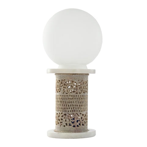 Jaali work table lamp with frosted glass globe