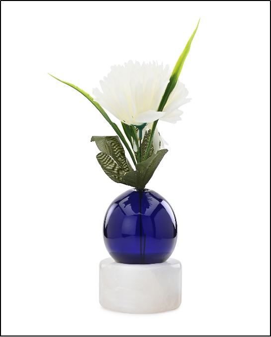 Blue sperical vase on marble base